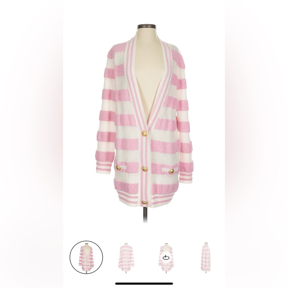 Balmain Pink and White Striped Cardigan